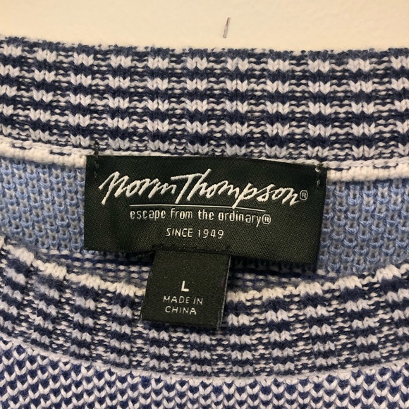Norm Thompson Blue Color-block Sweater, Size L - Picture 3 of 7